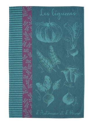 Torchon imprimé en jacquard de coton, POTAGER D'AUTOMNE