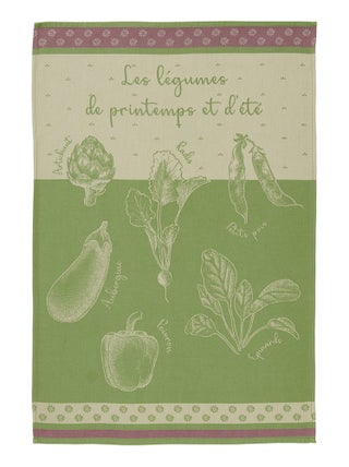 Torchon imprimé en jacquard de coton, POTAGER DE PRINTEMPS