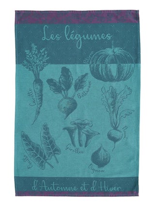 Torchon imprimé en jacquard de coton, POTAGER D'HIVER