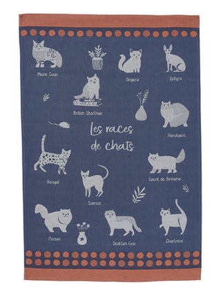 Torchon imprimé en jacquard de coton, RACES DE CHATS