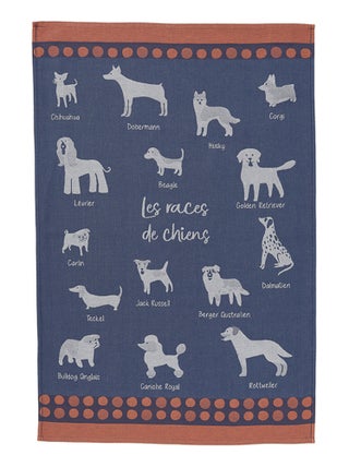 Torchon imprimé en jacquard de coton, RACES DE CHIENS