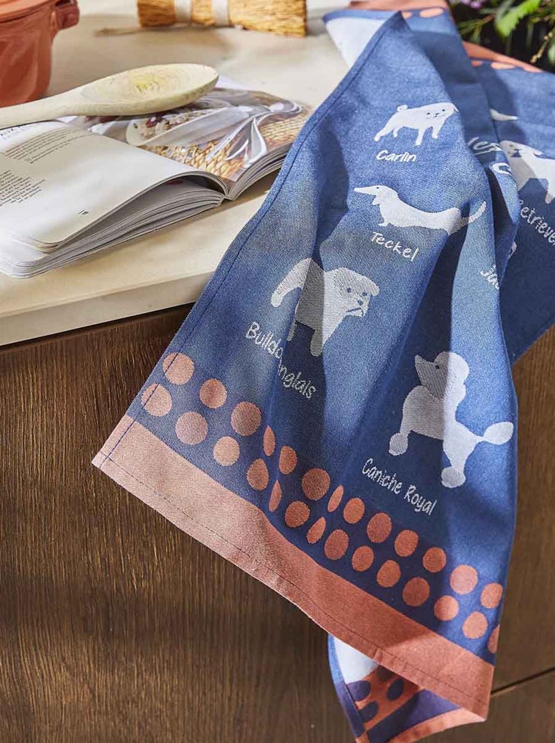 Torchon imprimé en jacquard de coton, RACES DE CHIENS Bleu foncé - Kiabi