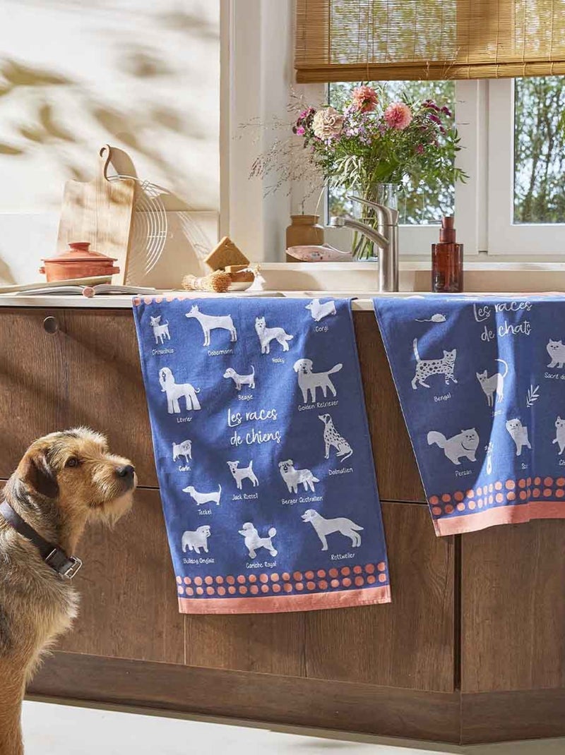 Torchon imprimé en jacquard de coton, RACES DE CHIENS Bleu foncé - Kiabi