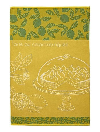 Torchon imprimé en jacquard de coton, TARTE AU CITRON