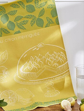 Torchon imprimé en jacquard de coton, TARTE AU CITRON