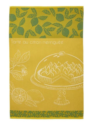 Torchon imprimé en jacquard de coton, TARTE AU CITRON