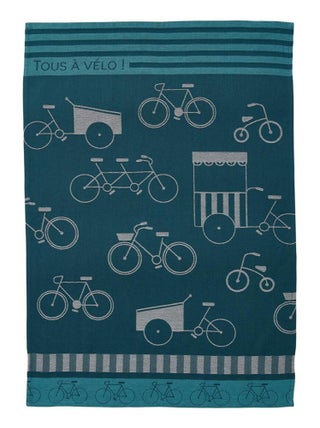 Torchon imprimé en jacquard de coton, TOUS A VÉLO