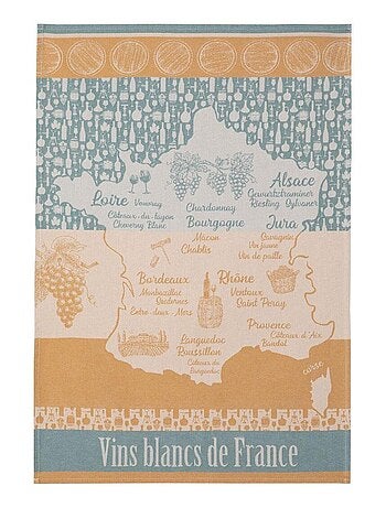 Torchon imprimé en jacquard de coton, VINS BLANC DE FRANCE