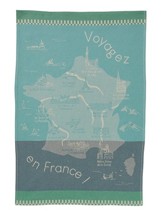 Torchon imprimé en jacquard de coton, VOYAGER EN FRANCE