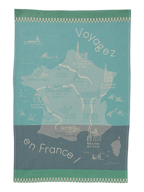 Torchon imprimé en jacquard de coton, VOYAGER EN FRANCE - Kiabi