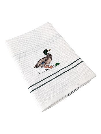 Torchon nid d'abeille WAFFLE brodé Canard
