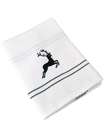 Torchon nid d'abeille WAFFLE brodé Cerf