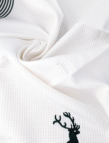 Torchon nid d'abeille WAFFLE brodé Cerf