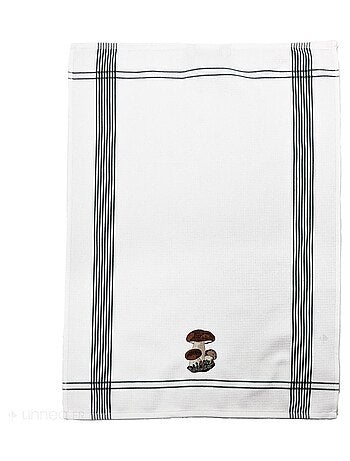 Torchon nid d'abeille WAFFLE brodé Champignon