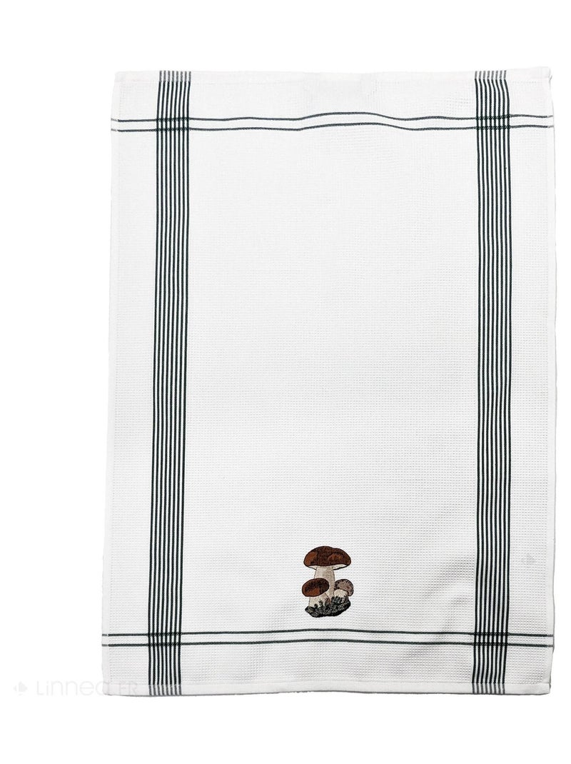 Torchon nid d'abeille WAFFLE brodé Champignon Vert - Kiabi