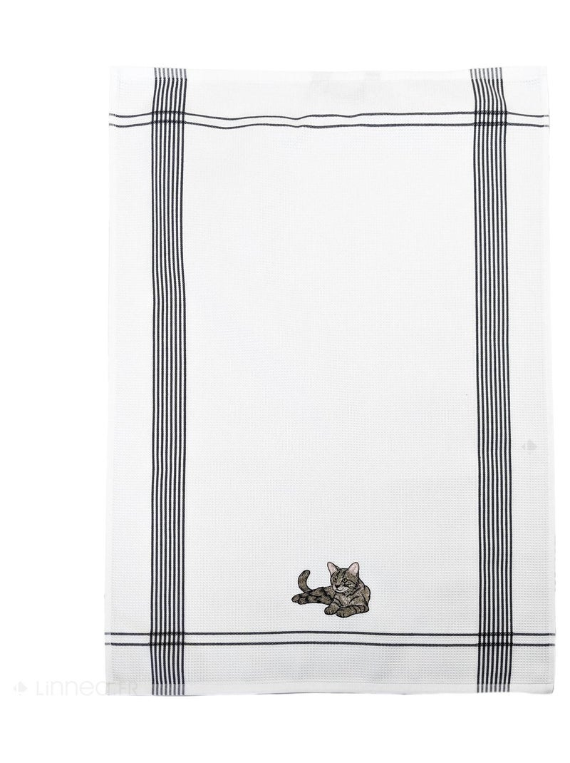 Torchon nid d'abeille WAFFLE brodé Chat Gris - Kiabi