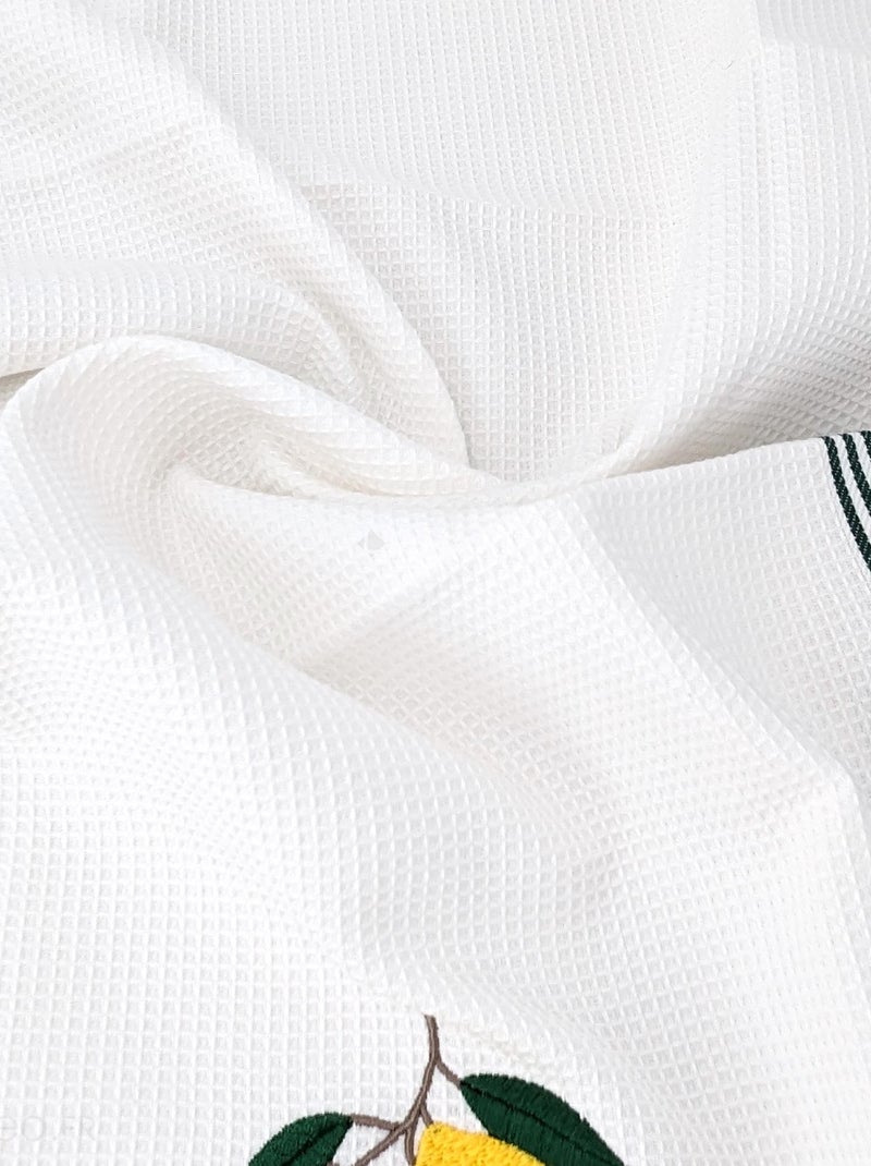 Torchon nid d'abeille WAFFLE brodé Citron Vert - Kiabi