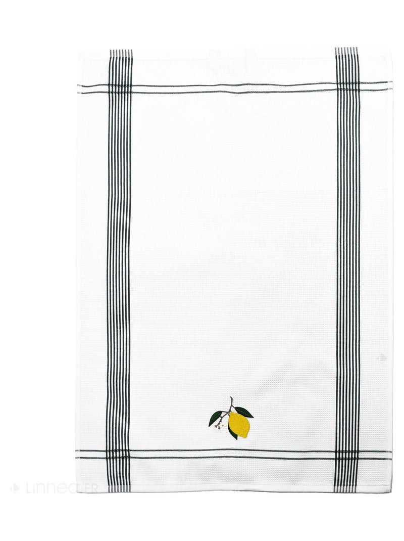 Torchon nid d'abeille WAFFLE brodé Citron Vert - Kiabi