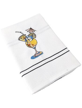 Torchon nid d'abeille WAFFLE brodé Cocktail