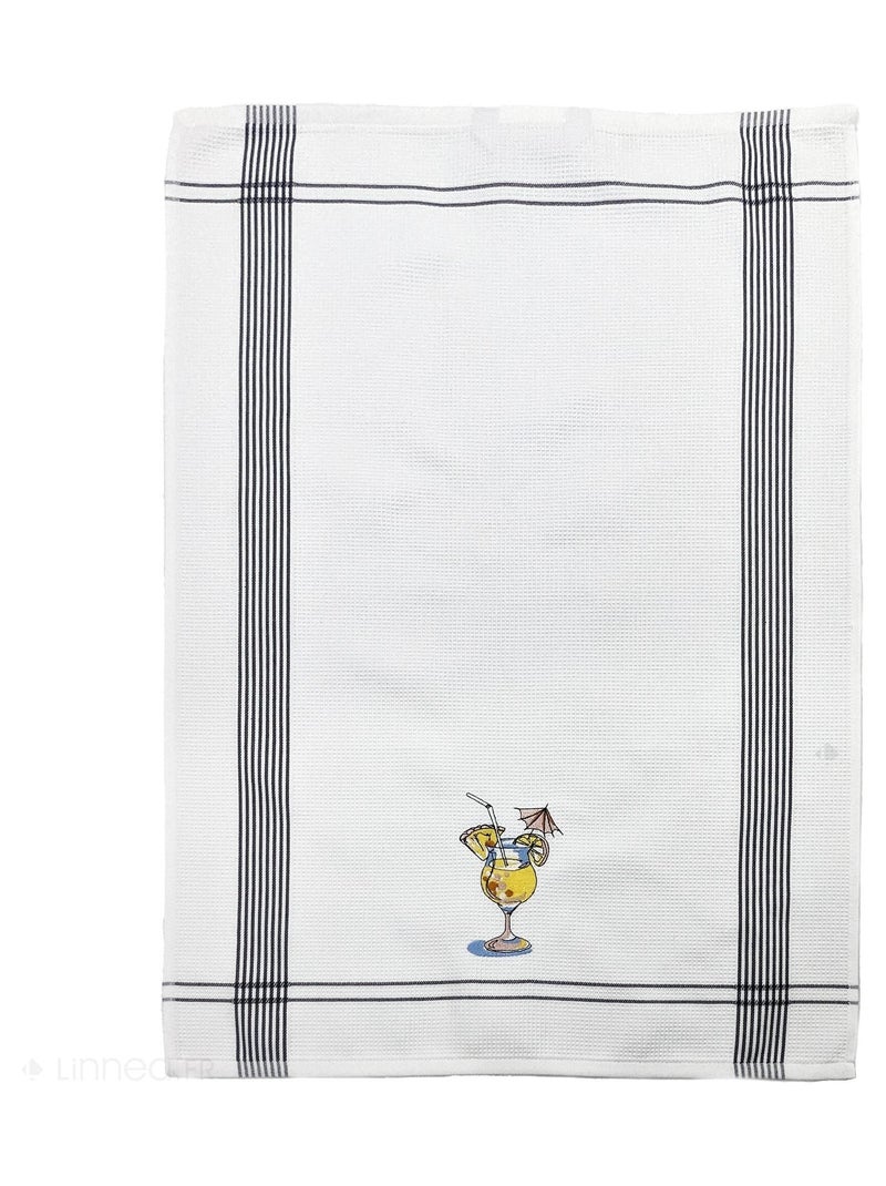 Torchon nid d'abeille WAFFLE brodé Cocktail Gris - Kiabi