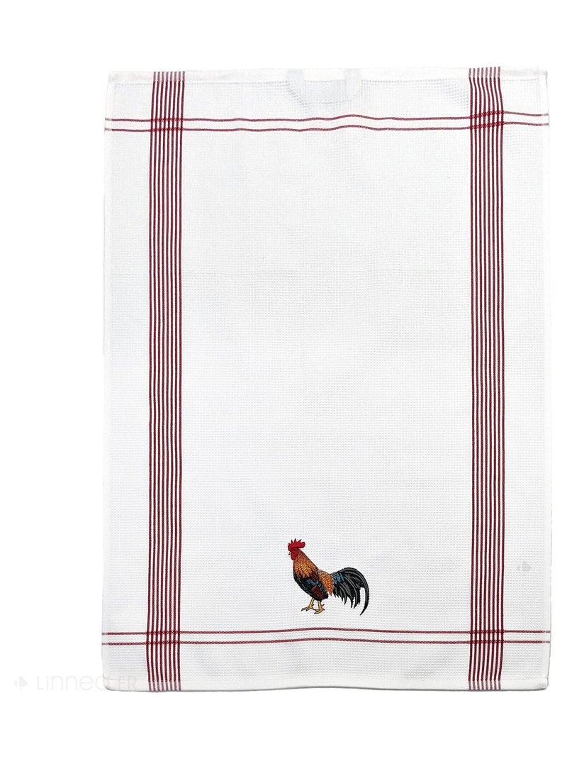 Torchon nid d'abeille WAFFLE brodé Coq Rouge - Kiabi