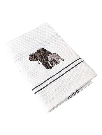 Torchon nid d'abeille WAFFLE brodé Éléphant