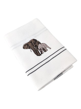 Torchon nid d'abeille WAFFLE brodé Éléphant