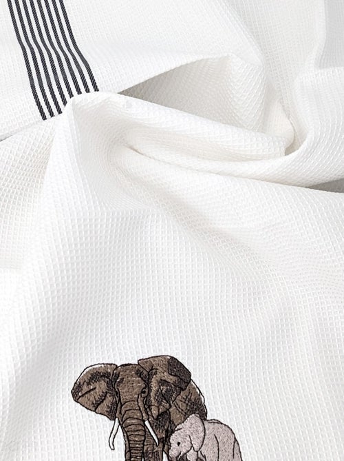 Torchon nid d'abeille WAFFLE brodé Éléphant - Kiabi