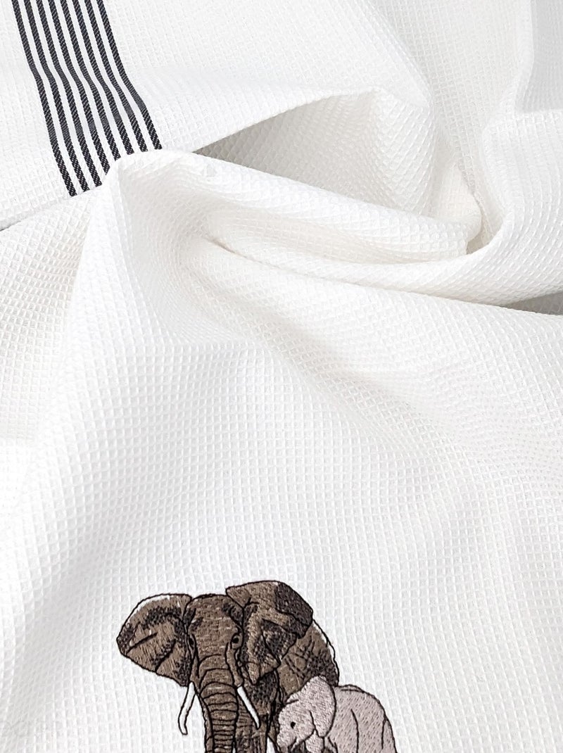 Torchon nid d'abeille WAFFLE brodé Éléphant Gris - Kiabi