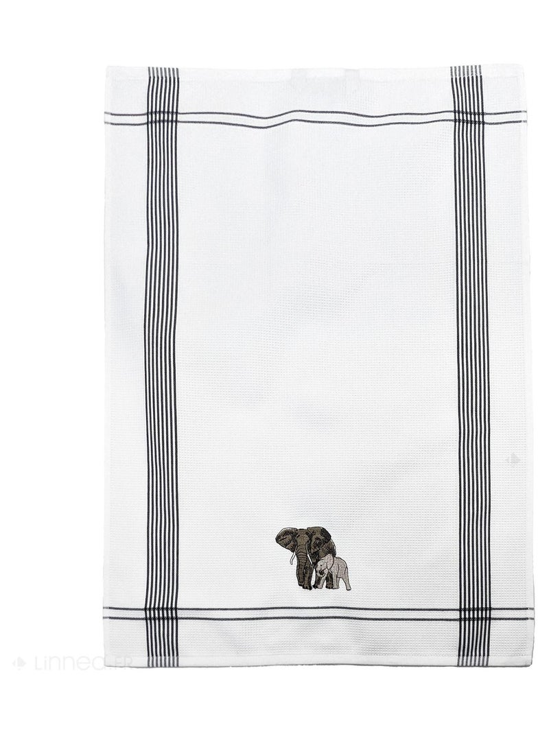 Torchon nid d'abeille WAFFLE brodé Éléphant Gris - Kiabi