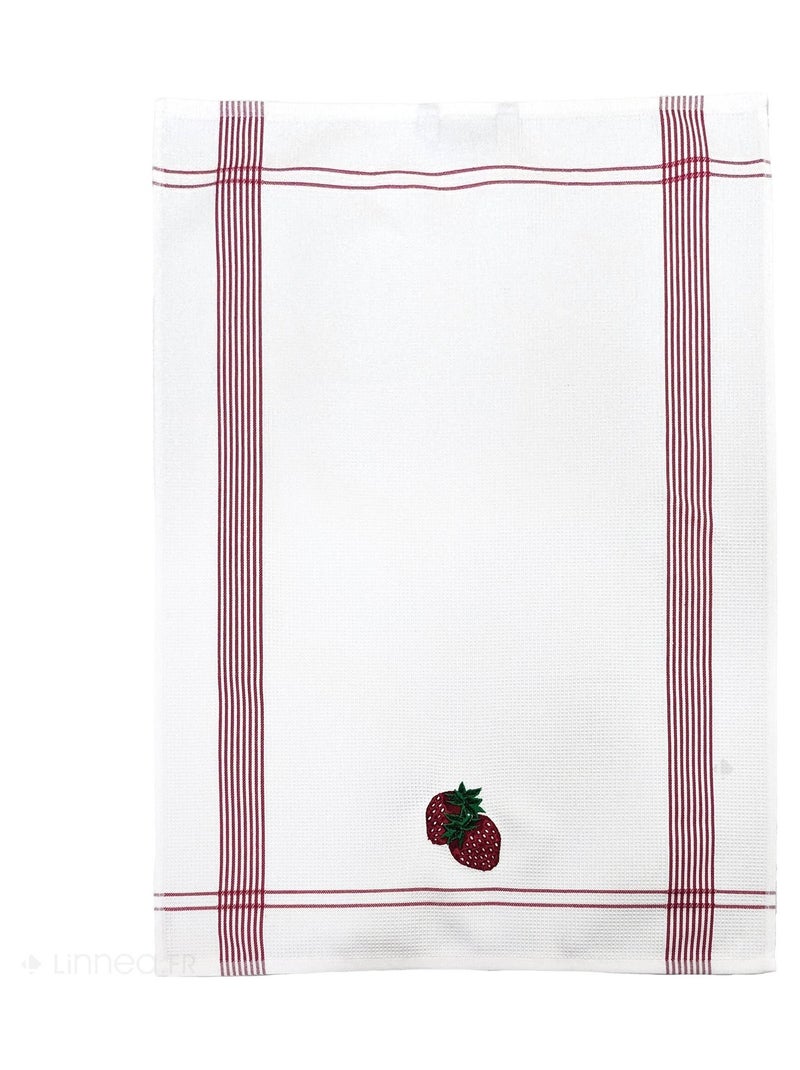 Torchon nid d'abeille WAFFLE brodé Fraise Rouge - Kiabi