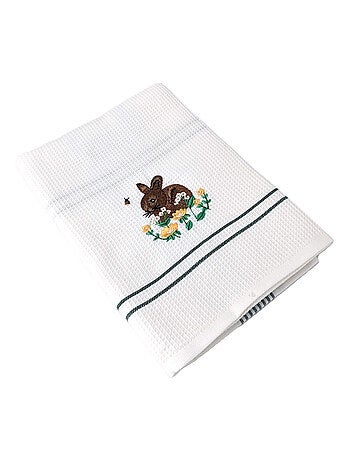 Torchon nid d'abeille WAFFLE brodé Lapin