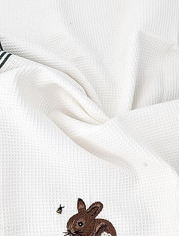 Torchon nid d'abeille WAFFLE brodé Lapin