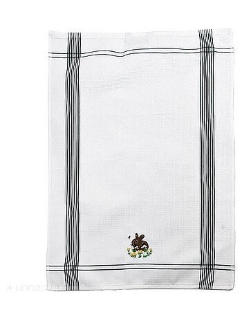 Torchon nid d'abeille WAFFLE brodé Lapin