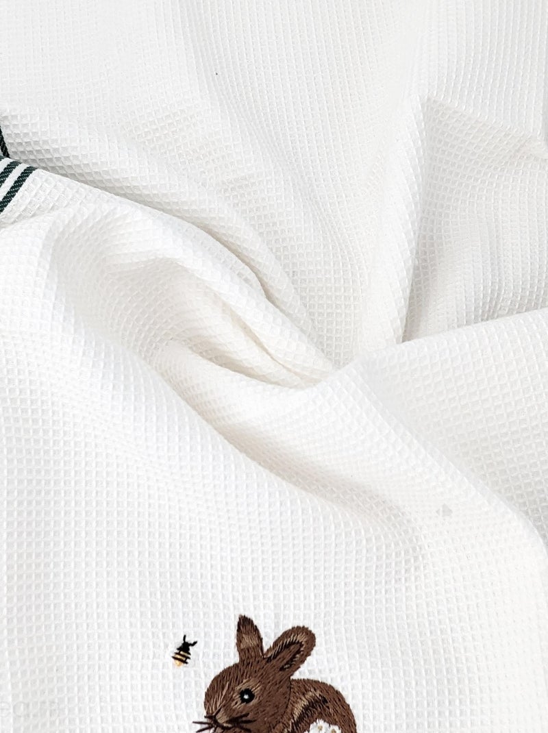 Torchon nid d'abeille WAFFLE brodé Lapin Vert - Kiabi