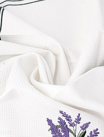 Torchon nid d'abeille WAFFLE brodé Lavande