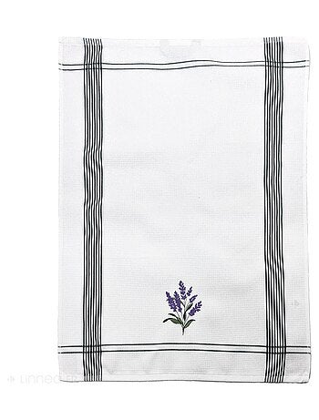 Torchon nid d'abeille WAFFLE brodé Lavande