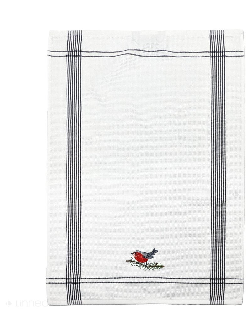 Torchon nid d'abeille WAFFLE brodé Merle Gris - Kiabi