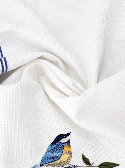 Torchon nid d'abeille WAFFLE brodé Oiseaux - Kiabi