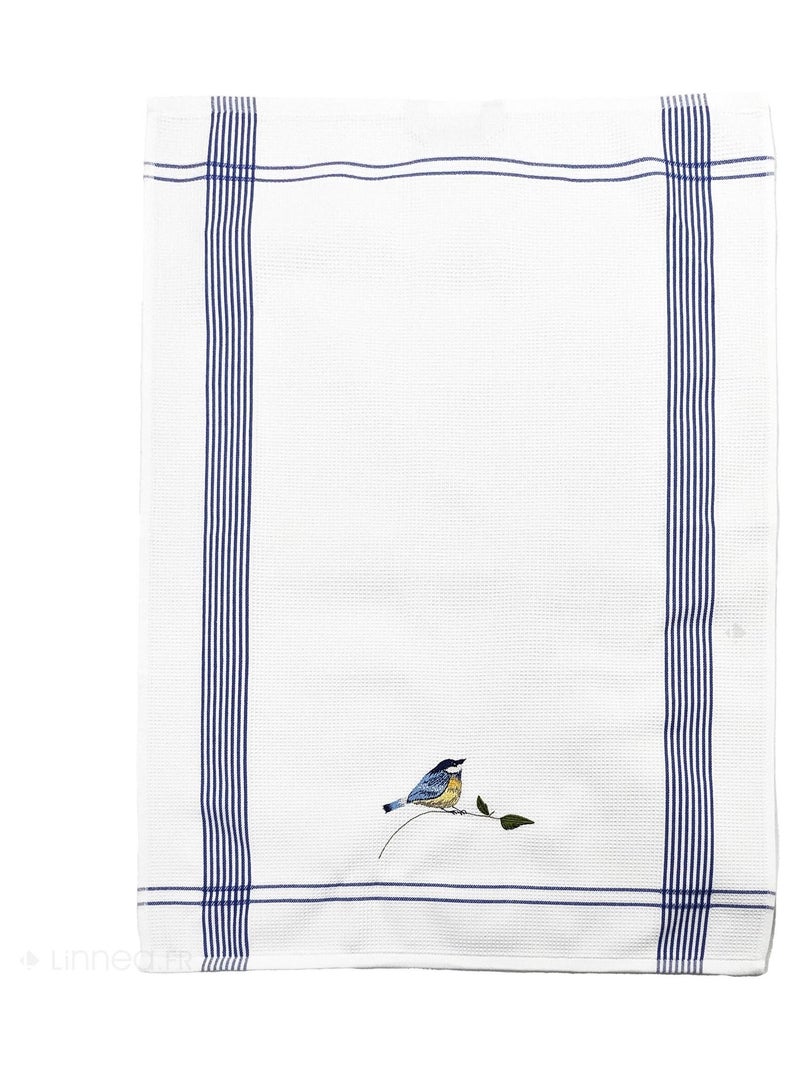 Torchon nid d'abeille WAFFLE brodé Oiseaux Bleu - Kiabi