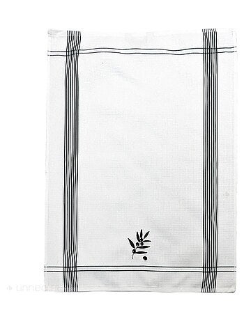 Torchon nid d'abeille WAFFLE brodé Olives