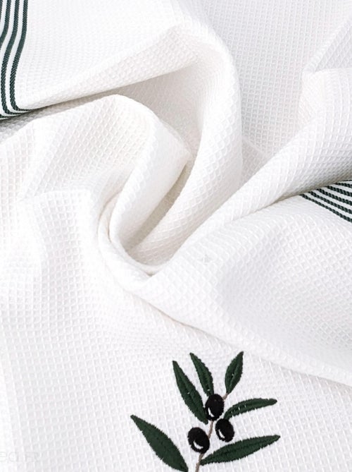 Torchon nid d'abeille WAFFLE brodé Olives - Kiabi