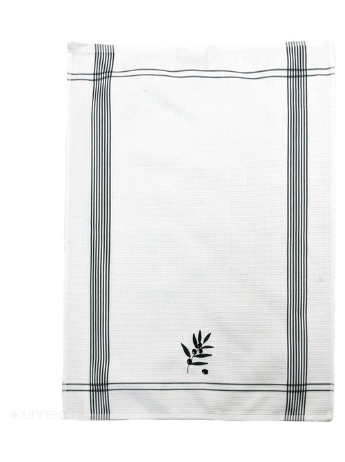 Torchon nid d'abeille WAFFLE brodé Olives - Kiabi