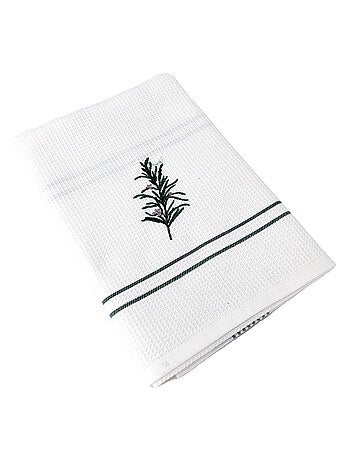 Torchon nid d'abeille WAFFLE brodé Romarin