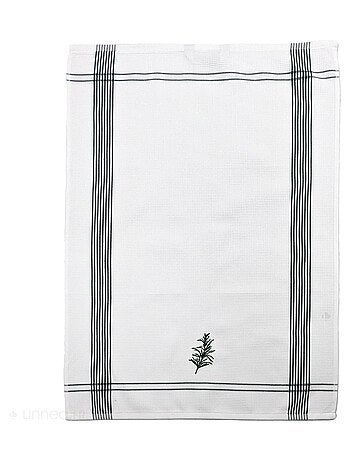 Torchon nid d'abeille WAFFLE brodé Romarin