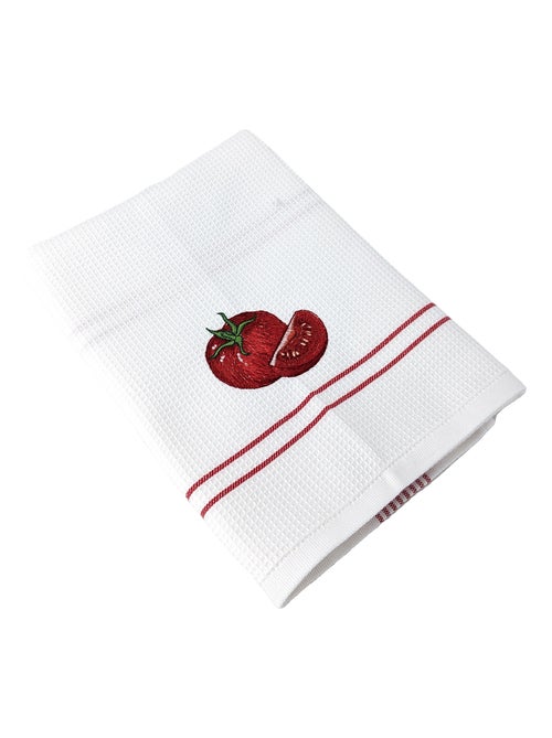 Torchon nid d'abeille WAFFLE brodé Tomate - Kiabi