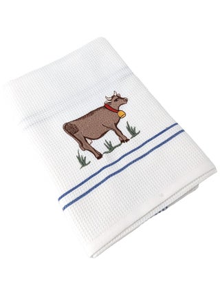 Torchon nid d'abeille WAFFLE brodé Vache