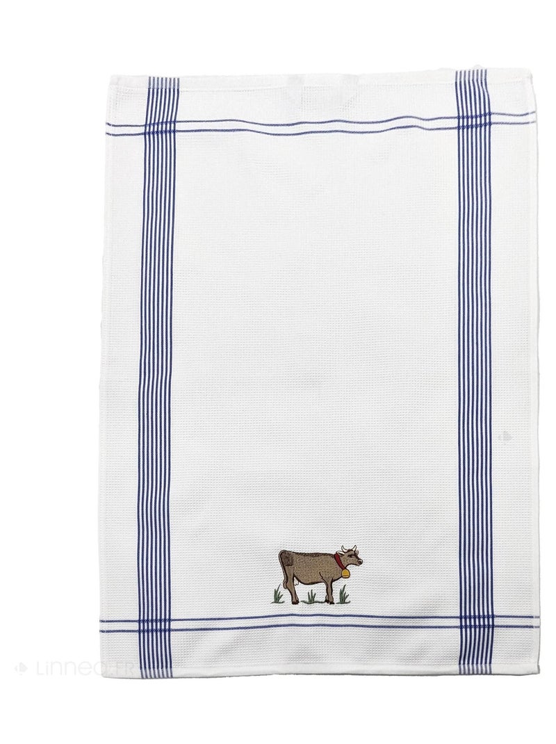 Torchon nid d'abeille WAFFLE brodé Vache Bleu - Kiabi