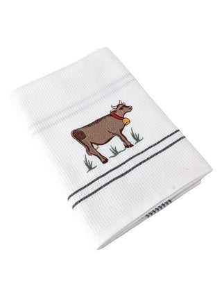 Torchon nid d'abeille WAFFLE brodé Vache