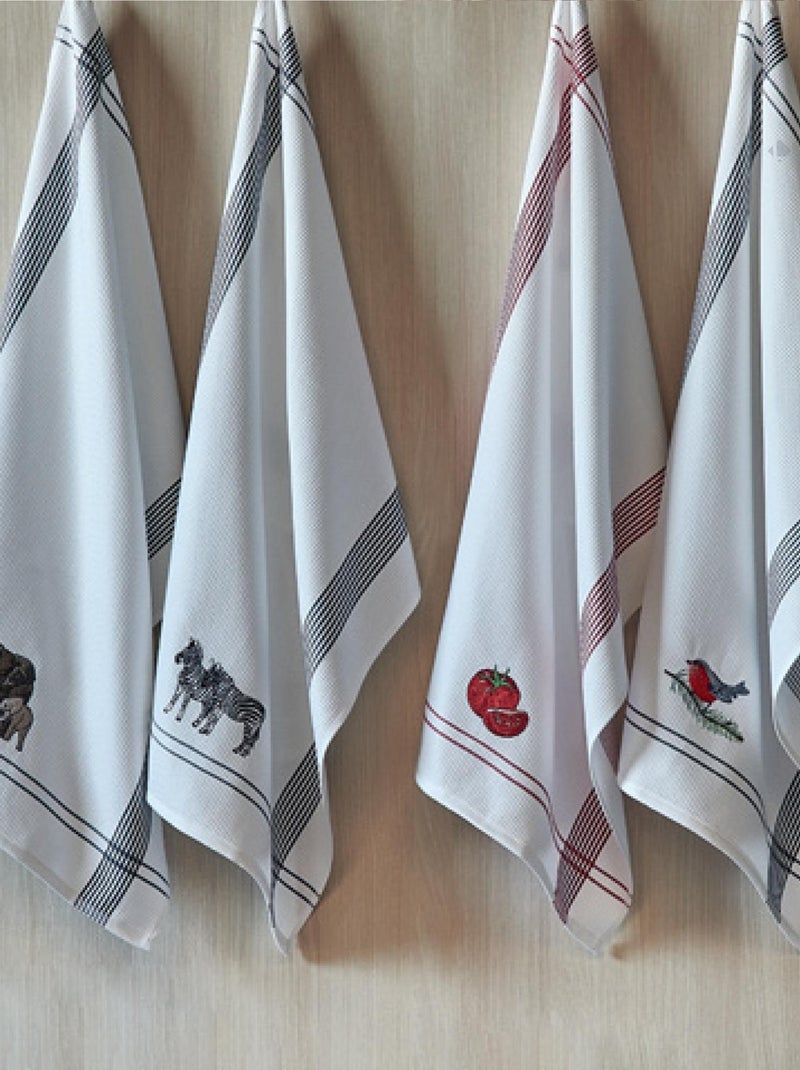 Torchon nid d'abeille WAFFLE brodé Vache Gris - Kiabi